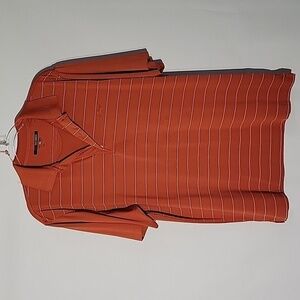 Greg Norman Men's Burnt Orange Front Striped Golf Polo, Size Large